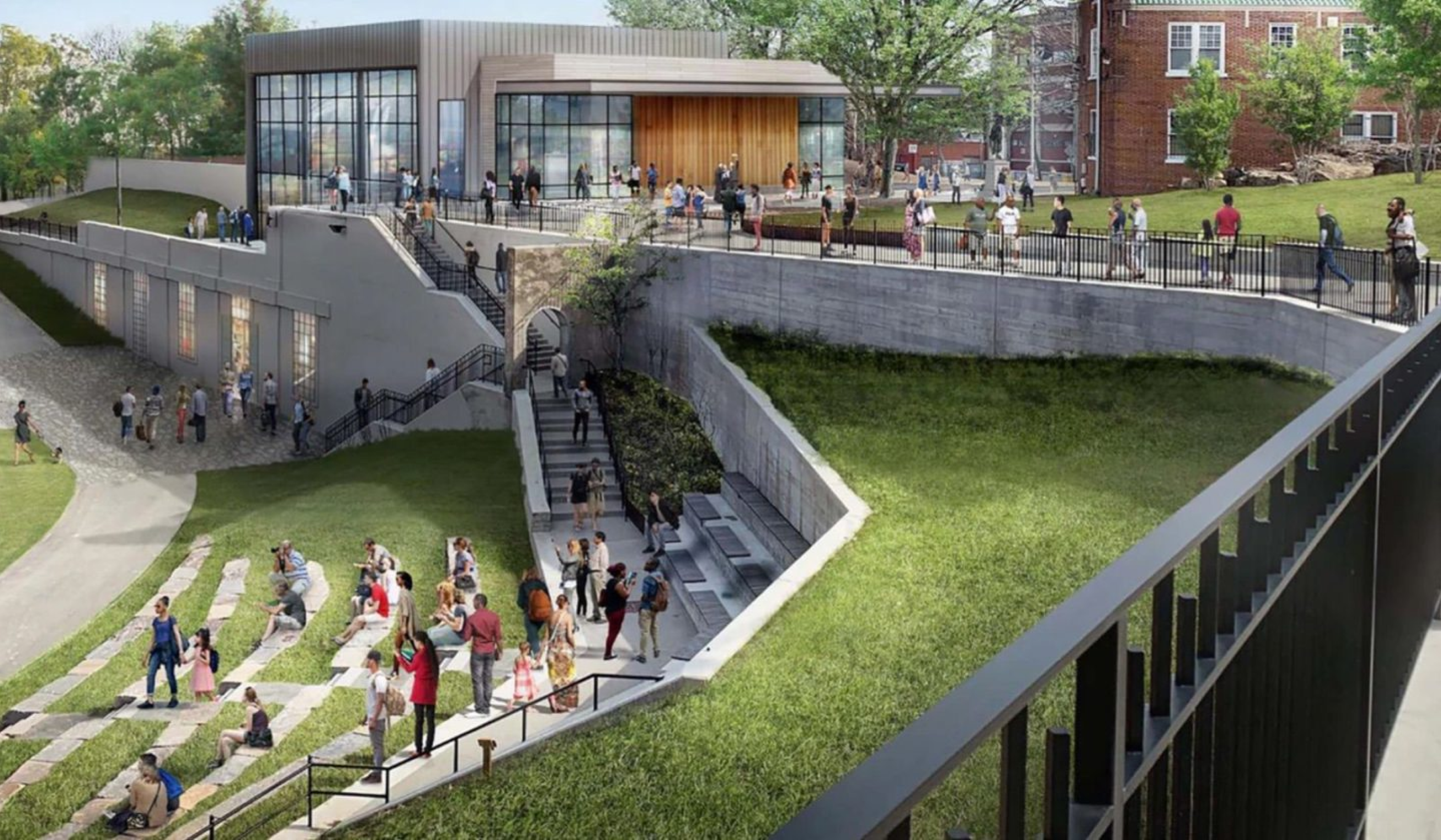 Rendering of the proposed Great Falls Revitalization Project visitors center.